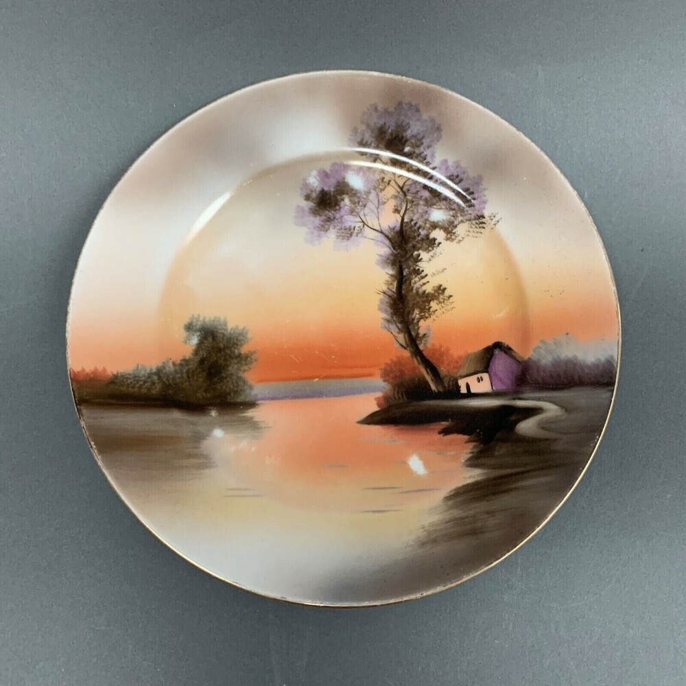 Noritake‎ Japan Hand Painted River House Tree Multicolor Salad Plate 7 5/8"